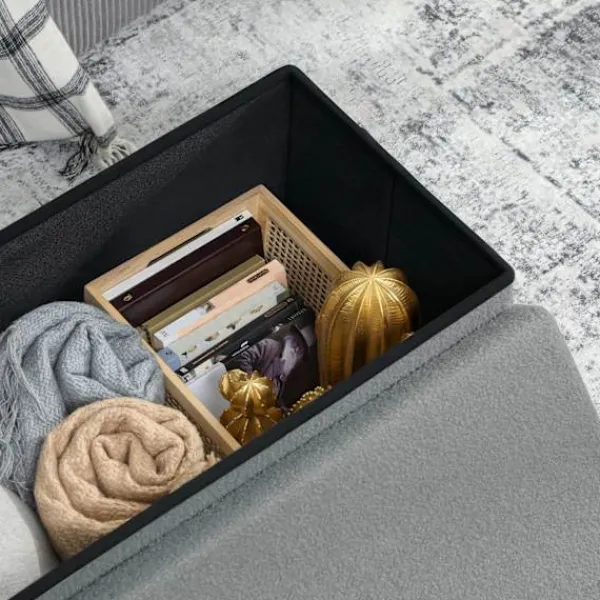 Northio Kistor & Koffertar>Förvaringsfotpall, Klädd Bänk med Lock, Mörkgrå