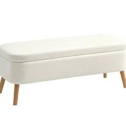 Northio Kistor & Koffertar>Förvaringsfotpall, 65L, Fleece, Gummiträ, 120x42x45 cm, Kräm