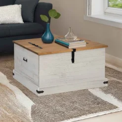 vidaXL Kistor & Koffertar>Förvaringskista HALDEN vit 91x91x47 cm massiv trä furu