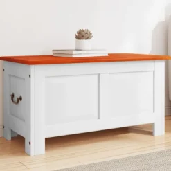 vidaXL Kistor & Koffertar>Förvaringskista med lock brun och vit massivt akaciaträ