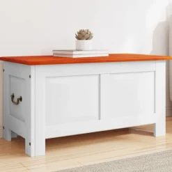 vidaXL Kistor & Koffertar>Förvaringskista med lock brun och vit massivt akaciaträ