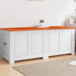 vidaXL Kistor & Koffertar>Förvaringskista med lock brun och vit massivt akaciaträ