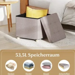 Northix Sittpuffar>Förvaringsottoman med linnetyg, 53,5L, Beige, 45cm