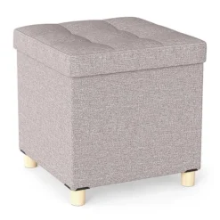 Northix Sittpuffar>Förvaringsottoman med linnetyg, 53,5L, Beige, 45cm