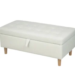 Northio Sittpuffar>Förvaringsottoman med mjukt tyg, träben, krämvit