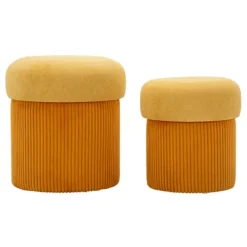 B2X Sittpuffar>Förvaringsset med puffar, senapsfärgad sammet, 2 delar