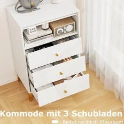 Northix Byråer>Förvaringsskåp med 3 lådor, flipglasdörr, vit