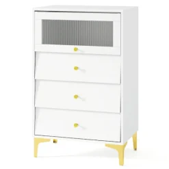 Northix Byråer>Förvaringsskåp med 3 lådor, flipglasdörr, vit