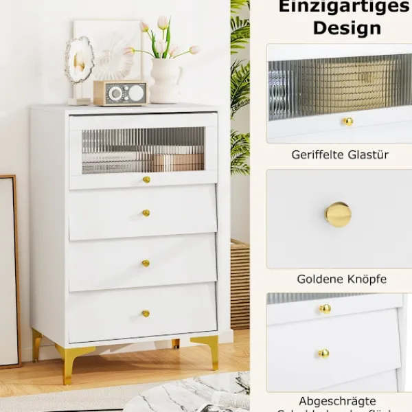 Northix Byråer>Förvaringsskåp med 3 lådor, flipglasdörr, vit