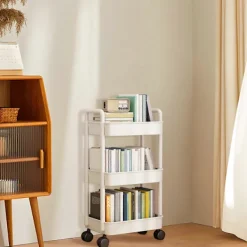 Hyllor>Förvaringsställ 4-vånings Rullvagn med Hjul Robust Konstruktion Stor Kapacitet Stark Bärförmåga Mobil Rackvagn Bokhylla Jikaix-FA-