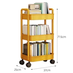 Hyllor>Förvaringsställ 4-vånings Rullvagn med Hjul Robust Konstruktion Stor Kapacitet Stark Bärförmåga Mobil Vagn Bokhylla{EE} Gul