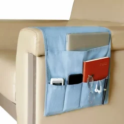 Soffor>Fåtölj armstöd organizer fjärrkontrollhållare soffarmstöd caddy med 5 fickor armstöd hängande förvaringsväska för tidningar böcker glasögon blå