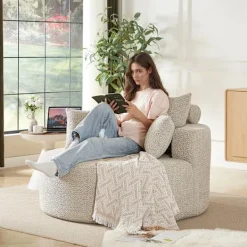 Fåtöljer>Fåtölj i skum och chenille, khaki, för en person, ingen montering krävs, modern och mjuk loungestol för vardagsrum, sovrum, lounge och showroom | Fyndiq