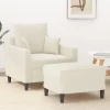 vidaXL Fåtöljer>Fåtölj med fotpall Gräddvit 60 cm sammet