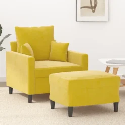 vidaXL Fåtöljer>Fåtölj med fotpall gul 60 cm sammet