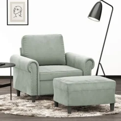 vidaXL Fåtöljer>Fåtölj med fotpall ljusgrå 60 cm sammet