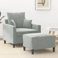 vidaXL Fåtöljer>Fåtölj med fotpall ljusgrå 60 cm sammet