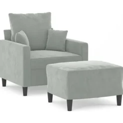 vidaXL Fåtöljer>Fåtölj med fotpall ljusgrå 60 cm sammet