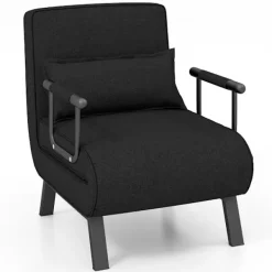 B2X Fåtöljer>Fåtöljssäng med sängfunktion, hopfällbar soffa, bäddsoffa med justerbart ryggstöd och avtagbar dyna, svart