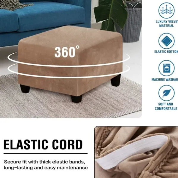 ATELA Pallar>Fyrkantiga fotpallsöverdrag Fyrkantiga cover Förvaringspall Skyddsöverdrag Stretchfotpallsöverdrag med elastisk botten, äkta sammetsplyschtyg,