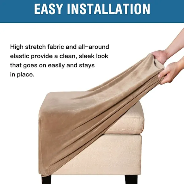 ATELA Pallar>Fyrkantiga fotpallsöverdrag Fyrkantiga cover Förvaringspall Skyddsöverdrag Stretchfotpallsöverdrag med elastisk botten, äkta sammetsplyschtyg,