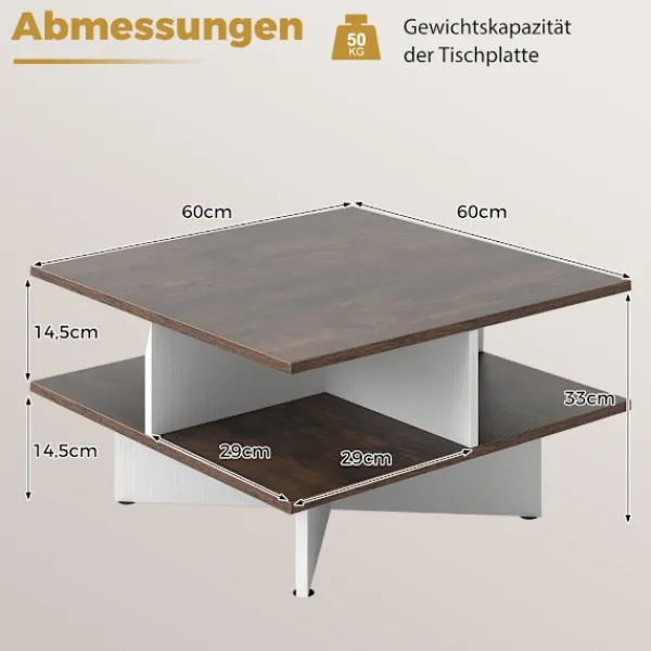 Northix Soffbord>Fyrkantigt soffbord av trä med 4 förvaringshyllor, rustikt brunt