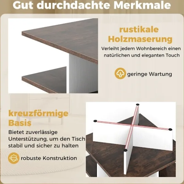 Northix Soffbord>Fyrkantigt soffbord av trä med 4 förvaringshyllor, rustikt brunt