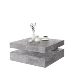 COFFEE Soffbord>Fyrkantigt vridbart soffbord - Spånskiva - Ljusgrå betongdekor - Klassisk - L 78 x D 78 x H 35,4 cm - KAFFE