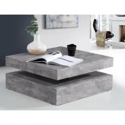 COFFEE Soffbord>Fyrkantigt vridbart soffbord - Spånskiva - Ljusgrå betongdekor - Klassisk - L 78 x D 78 x H 35,4 cm - KAFFE