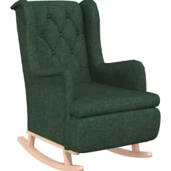 vidaXL Fåtöljer>Gungfåtölj med ben i massivt gummiträ mörkgrön tyg