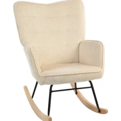 Northio Fåtöljer>Gungstol, gungstol med sladdlook, armstöd, fåtölj med träskenor, relaxstol för vardagsrum, sovrum, beige