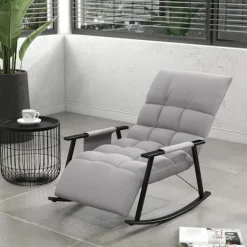 Northio Fåtöljer>Gungstol Relax Stol Fotstöd Gungstol Sidoficka Justerbart Ryggstöd Upp Till 120 Kg Mikrofibergrå