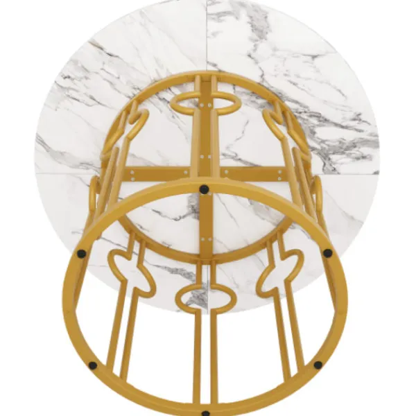 Matbord>Gyllene runt matbord med marmorskiva – multifunktionellt bord för kök och vardagsrum