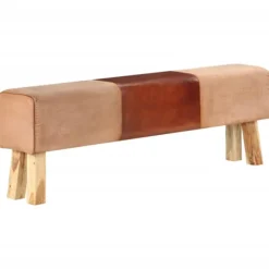 vidaXL Balkongmöbler>Gymbänk 160 cm brun äkta läder och massivt akaciaträ