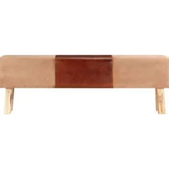 vidaXL Balkongmöbler>Gymbänk 160 cm brun äkta läder och massivt akaciaträ