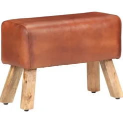 vidaXL Pallar>Gymbänk 58 cm brun äkta skinn och massivt mangoträ