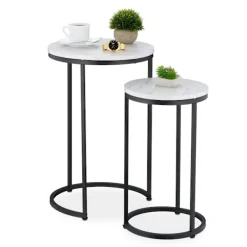 Northix Småbord>Häckningsbord i marmorlook, set med 2, metallben