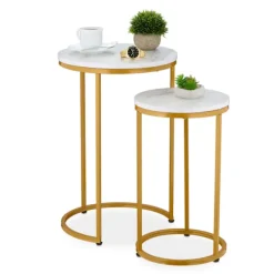 Northix Småbord>Häckningsbord i marmorlook, set med 2, metallben