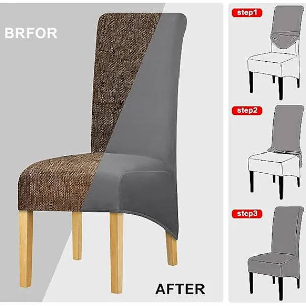 ATELA Stolar>Hög rygg Stolöverdrag Stretch Spandex Tyg Cover Cover för Hem Matsal Kök Bankett Hotell Vin 2 stycken (grå)