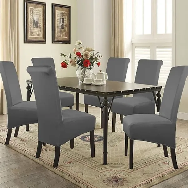 ATELA Stolar>Hög rygg Stolöverdrag Stretch Spandex Tyg Cover Cover för Hem Matsal Kök Bankett Hotell Vin 2 stycken (grå)