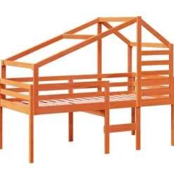 vidaXL Sängar>Hög säng med tak vaxad brun 90x200 cm massiv furu