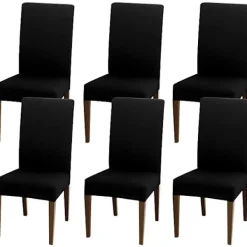 ATELA Stolar>Högtöjbar, avtagbar tvättbar cover för bröllop på hotellfester (pack om 6, svart)