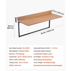 DUOKU Balkongmöbler>Hängbord - - Fällbart - 100 x 48,5 cm - Justerbart 5 Nivåer - Rostfritt Stål
