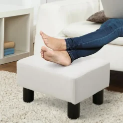 QINGMING Pallar>HOMCOM Chesterfield fotpall konstläder vit 40x30x24cm