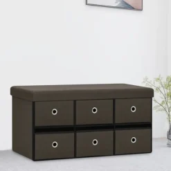 vidaXL Kistor & Koffertar>Hopfällbar förvaringsbänk mörkbrun 76x38x38 cm konstlinne