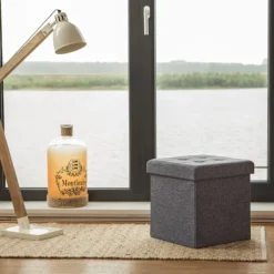 B2X Sittpuffar>Hopfällbar pall med förvaring av linnetyg