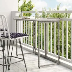 vidaXL Balkongmöbler>Hopfällbart trädgårdsbord grå 90x51x75 cm konstrotting