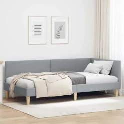 vidaXL Sängar>Hörn Sängram Ljusgrå 80 cm x 200 cm Tyg och plywood