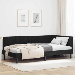 vidaXL Soffor>Hörn Sängram med huvudgavel Svart 90 cm x 200 cm Sammet