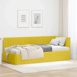 vidaXL Sängar>Hörn Sängram med huvudgavel Gul 90 cm x 190 cm Sammet